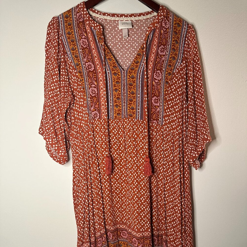 Knox Rose | Burnt Orange Bohemian Style Swing Dress | Size L